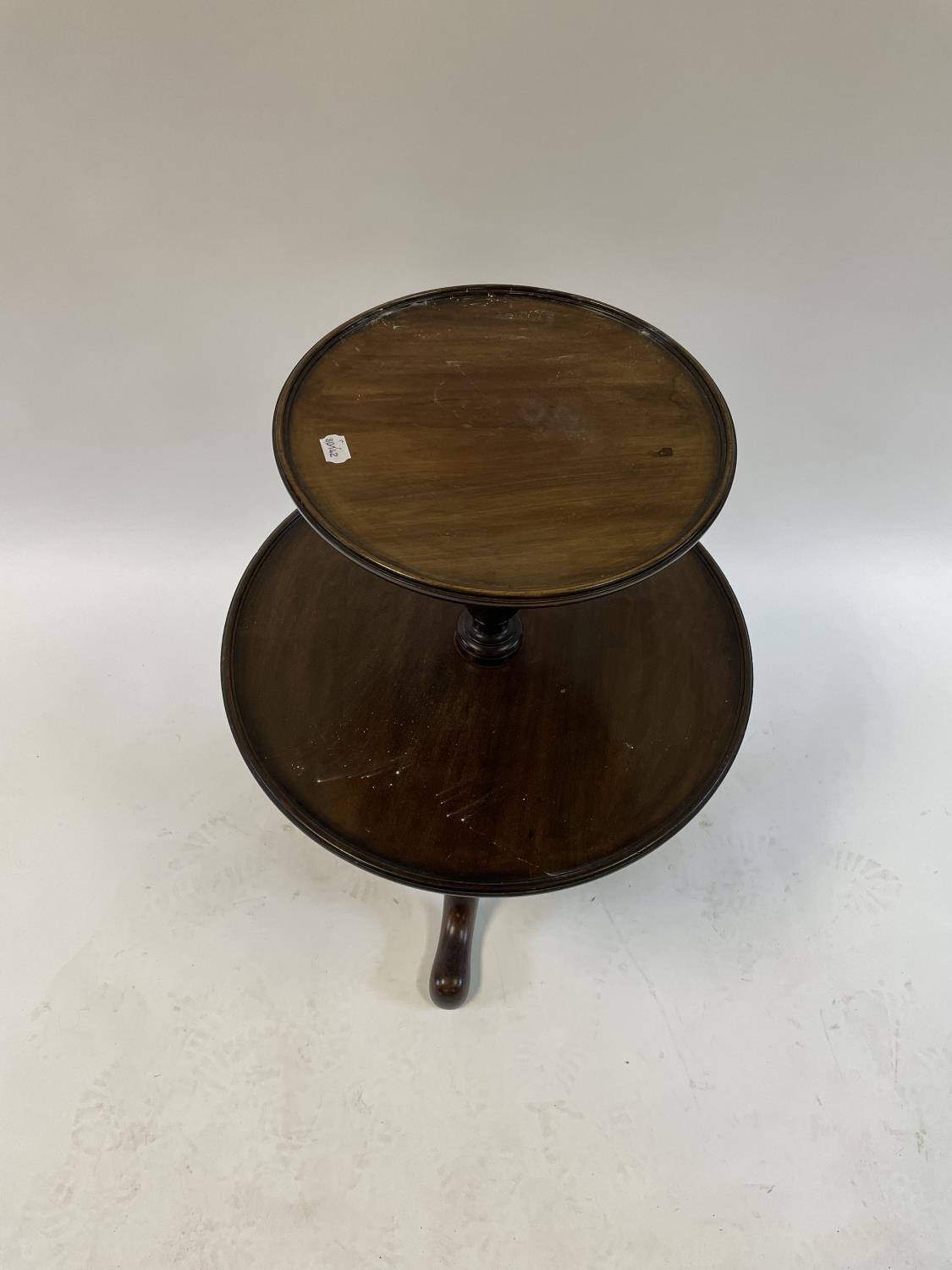 A mahogany two tier dumbwaiter, on a tripod base, top tier 36 cm diameter - Image 2 of 2