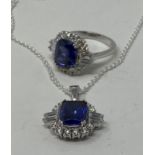 An Art Deco style silver and purple stone ring and a necklace (2) This is a modern copy