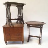 A 19th century mahogany wine table, 53 cm diameter, a commode, two nests of two tables, and a