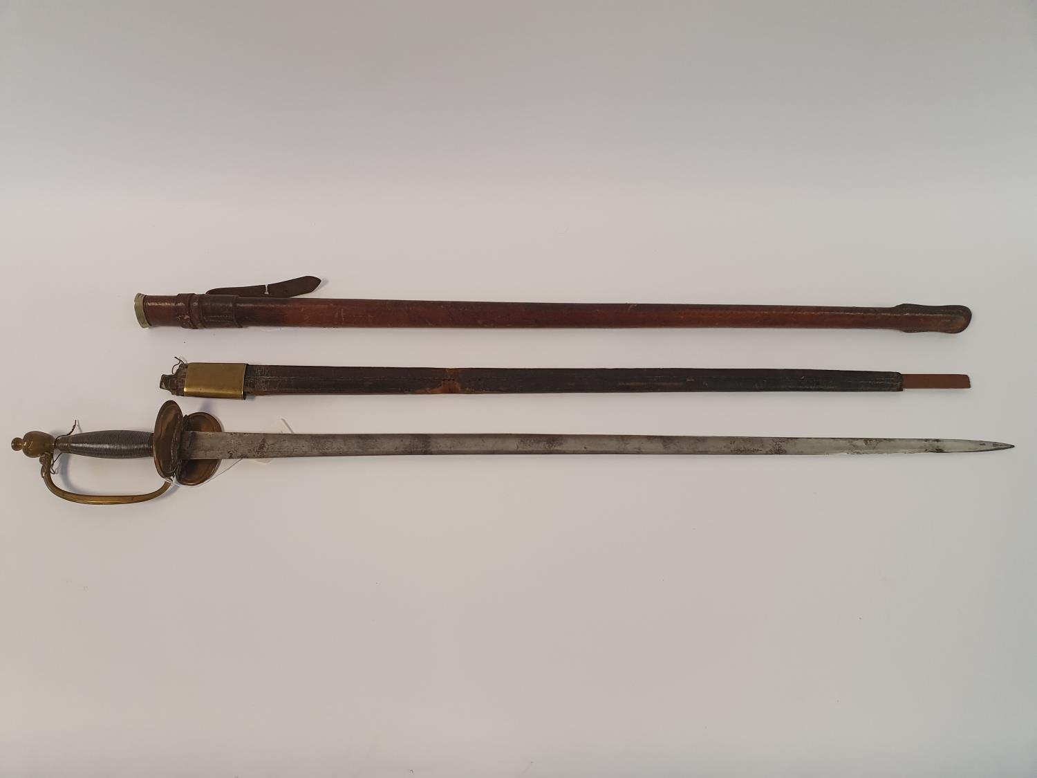 A 1796 pattern type sword, with a folding guard, lacks tip, an associated scabbard, incomplete, - Image 2 of 6