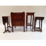 A 19th century mahogany tray top commode, 49 cm wide, a Sutherland table, a oak side table, a oak