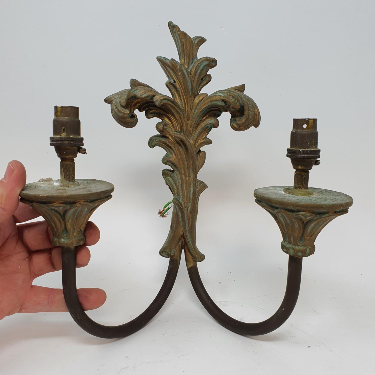 A pair of giltwood wall lights, and two chandeliers with cut glass drops (box) The giltwood wall - Image 3 of 6