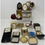 Assorted travelling timepieces and other items