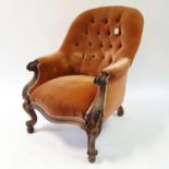 A 19th century mahogany button back armchair