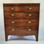 A 19th century mahogany chest, having two short and three long graduated drawers, on bracket feet,
