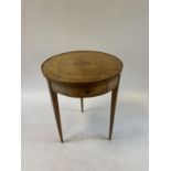 A 19th century burr walnut side table, with a single frieze drawer, on square tapering legs, 57 cm