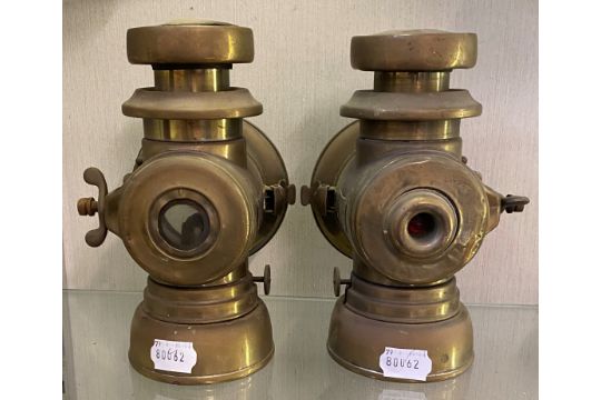 A pair of brass Lucas King's Own lamps, No. F145, slight loss - Image 4 of 4