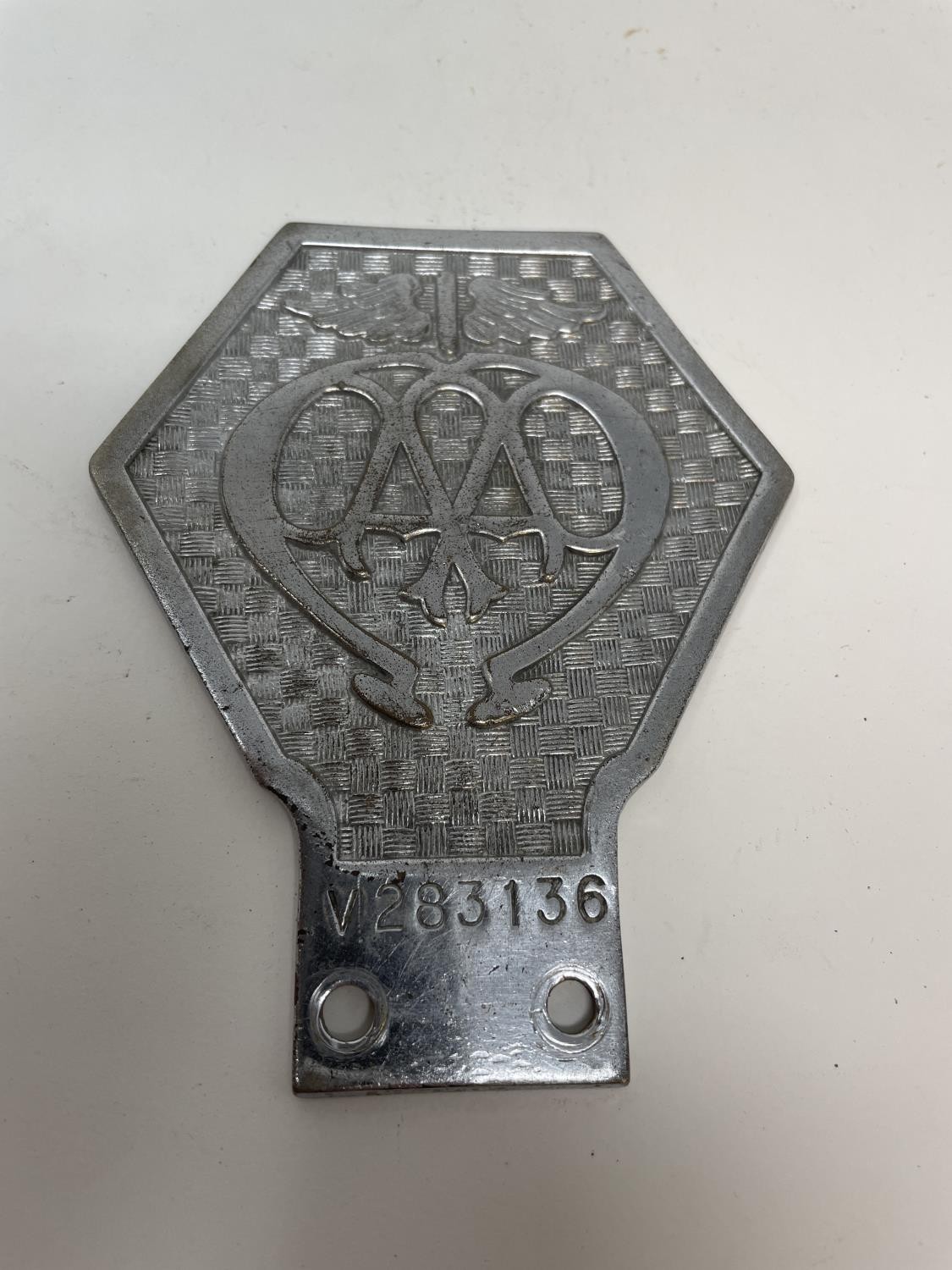 A RAC Associate car badge, another similar, two AA badges and an English XX Club badge (5) - Image 6 of 13