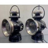 A pair of nickel plated and black painted Lucas King of the Road lamps, No. 740, 35.5 cm high