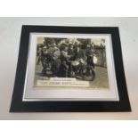 A monochrome photograph, Senior TT 1927 (J W Shaw, Stanley Woods & Alec Bennett), 15.5 x 21 cm,