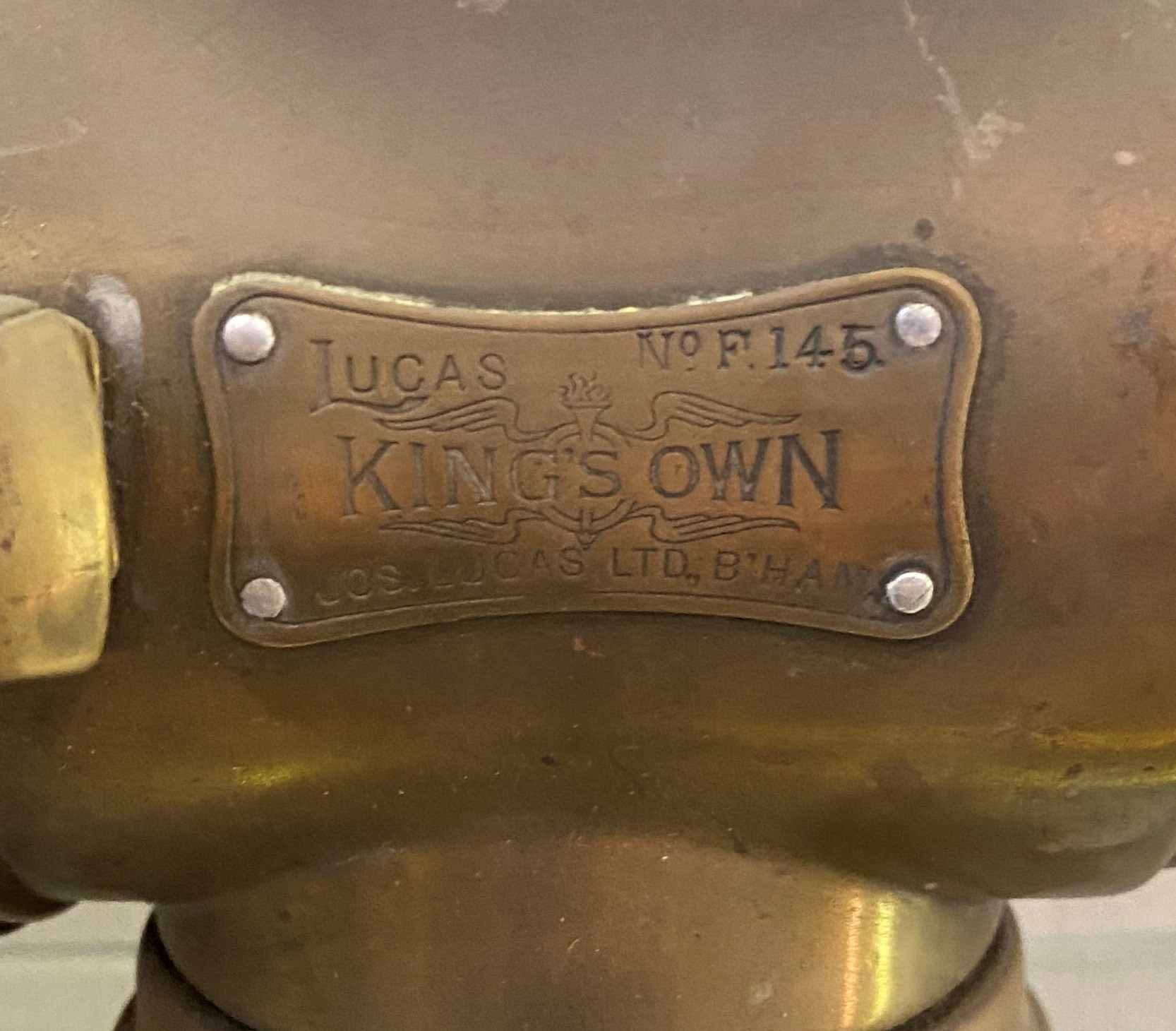 A pair of brass Lucas King's Own lamps, No. F145, slight loss - Image 2 of 4