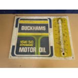 A Duckhams 15W/50 Hypergrade Motor oil forecourt thermometer sign, lacks thermometer, 51 x 66 cm and