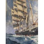 Claude Marks, a sailing ship, watercolour, Liegh Underhill Gallery label and receipt verso, 47 x