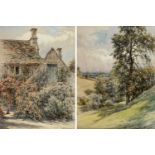 Robert Morley cottage scene with a cat, watercolour, signed, 62 x 46, and another, landscape, 61 x