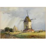 Hubert Coop (1875-1952), landscape with a windmill, watercolour, signed, 34 x 50 cm