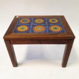 A 1970's hardwood tile top coffee table, 58 cm wide Various surface wear, no other faults found