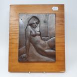 An Art Deco style bronze plaque, decorated a reclining nude, signature indistinct, 3/25, 25 x 19 cm,
