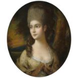 English school, late 18th century, an oval portrait of a young lady with a pearl necklace, pastel,