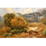 F Evans, landscape with figures, watercolour, signed, and dated 1908, 35 x 52 cm
