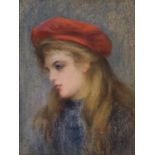 Amata Bouwens, portrait of a young girl wearing a red beret, pastel, monogrammed, 39 x 29 cm