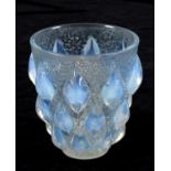 A Lalique opalescent Rampillion pattern glass vase, wheel cut R Lalique, France mark, 12.5 cm high