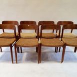 A set of eight 1970's Danish teak dining chairs, by J L Moller, with reeded seats (8) Structurally