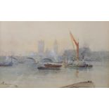 John Macdonald, Thames scene, watercolour, signed and dated 20, 17.5 x 28 cm, and a seascape, 18 x