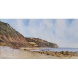 David Bridgeman, Branscombe Beach, watercolour, signed and dated 96, 22 cm x 41 cm label verso