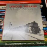 Blake (W A) London Midland Steam In Action, and various other books on steam trains (3 boxes)