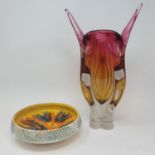 A Poole Aegean bowl, 18 cm diameter, an Art Glass vase and various other items (8)