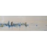 P C Miller, seascape, watercolour, signed and dated 1912, 15 x 44 cm, and E S Duncan seascape,