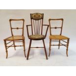 A pair of walnut bedroom chairs, and an armchair (3) Sign of worm to the palour chair with the