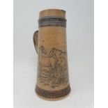 A Florence E Barlow Royal Doulton jug, with incised decorated ponies, incise mark to base FEB, 28 cm