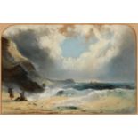 English school, early 20th century, seascape with figures, signature indistinct, pastel, 35 x 53 cm,
