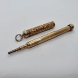A late 19th/early 20th century yellow metal pencil, by W S Hicks of New York All in weight 11.4 g,