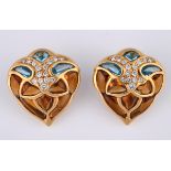 A pair of 18ct gold, diamond, topaz and citrine set clip earrings