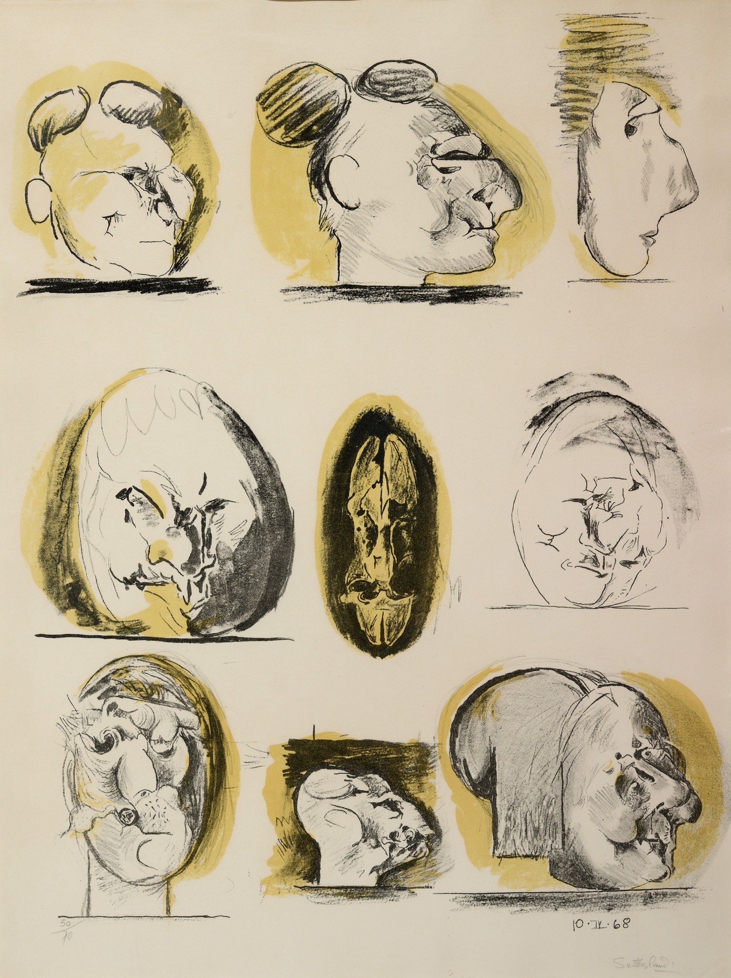 Graham Vivian Sutherland (British 1903-1980), study of faces, limited edition print 50/70, signed in