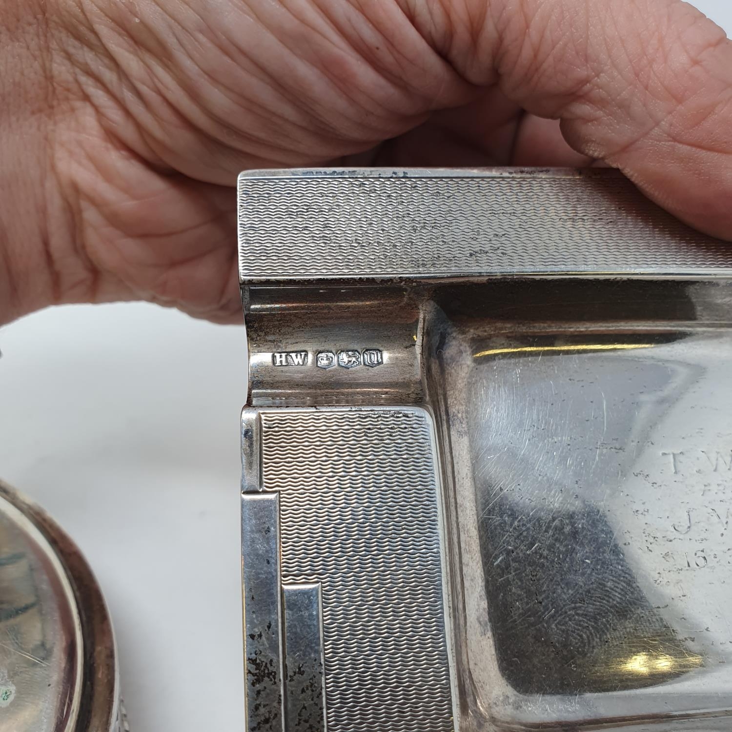 A silver ashtray, Sheffield, 1937 and a Continental silver coloured metal bottle coaster (2) 7tozs - Image 3 of 4