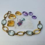 A aquamarine and rold gold bracelet, and various loose gemstones (qty)