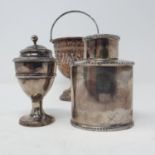 A Victorian silver oval caddy, London 1892, a George III silver pepper pot, 5.4 ozt, and silver