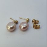 A pair of 9ct gold freshwater pearl drop earrings