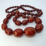 An amber bead necklace, 73.5 80 cm long, Overall condition good no obvious faults found, Largest