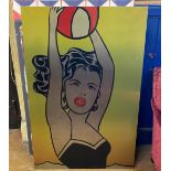 After Lichtenstein, Girl with a Beach Ball, print on aluminum, 120 x 81 cm, four other prints (5)