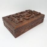 An Indian carved wooden box and various other items (box)