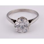 A solitaire diamond ring Approx. 2.3ct on white coloured metal, untested 9.3 mm diameter aprox.