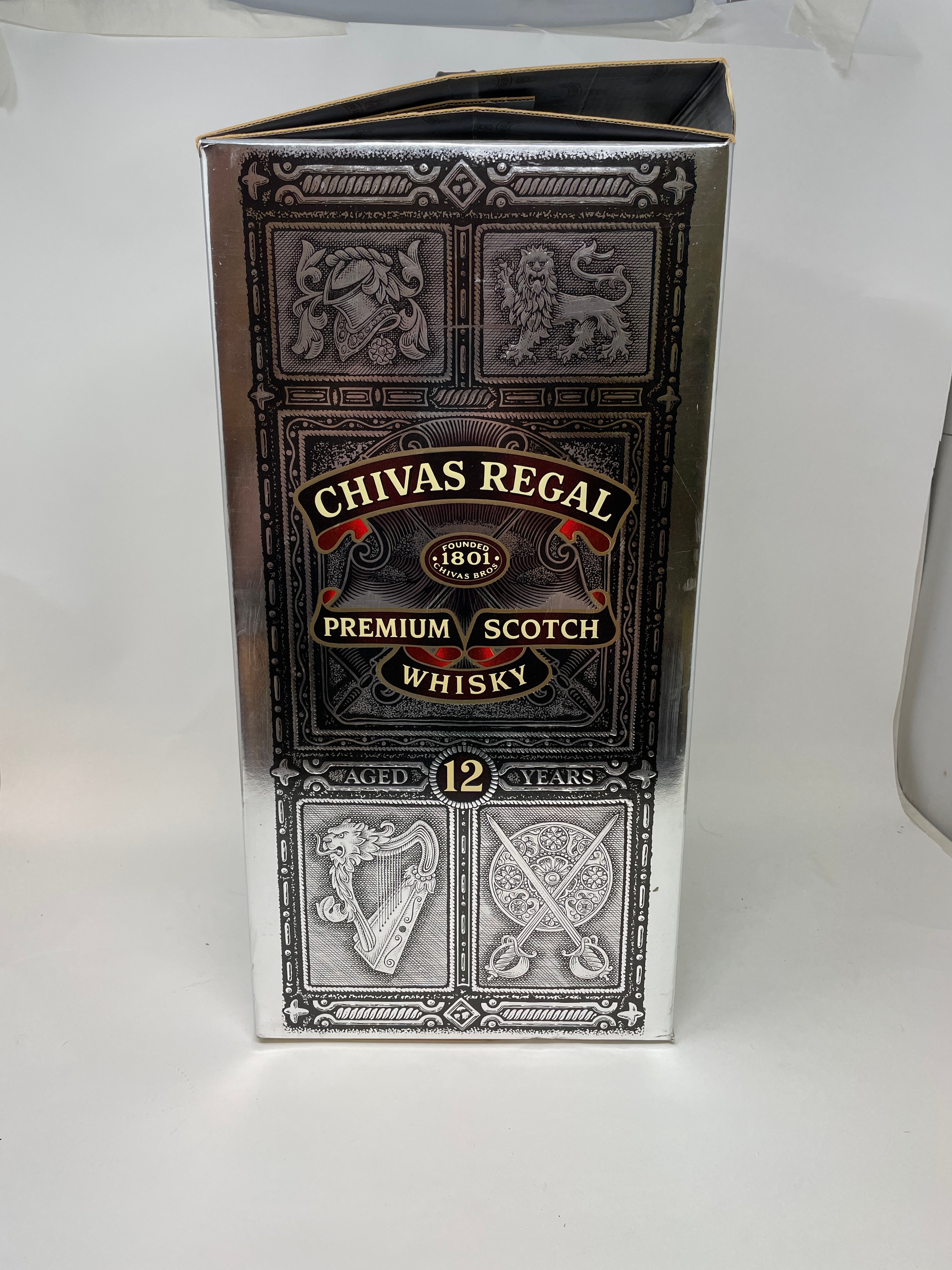 A 3.78 litre bottle of Chivas Regal whisky, in a metal cradle, with cardboard box - Image 2 of 2