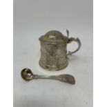 A Victorian silver mustard pot, London 1853, and a mustard spoon, 7.1 ozt (2)