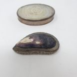 A 19th century snuff box, made from a mussel shell with silver plated mounts, and a mother of