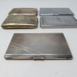 A George V silver cigarette case, Birmingham 1919, another, and three silver plated cigarette