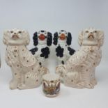 A pair of Staffordshire spaniels, another pair, and various commemorative ceramics (2 boxes)